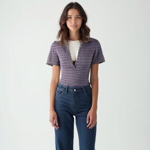 ZARA Lilac Geometric Print Open Back Bodysuit XS NWOT Retro Y2K ❤️